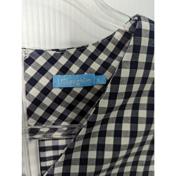 J.McLaughlin Joselyn Gingham Print Dress Navy White Stretch Sheath V Neck 6 - Picture 8 of 10